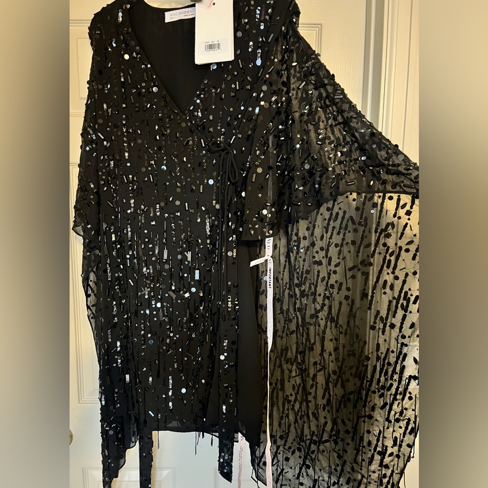 🖤MAC DUGGAL 94044 Beaded Cape Sleeve Dress: Black Sequin Mini❤️‍🔥SOLD OUT ONLINE - Picture 13 of 14